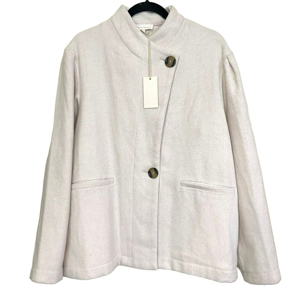 Melloday Herringbone Beige Wool Blend Pea Coat Size Large NWT